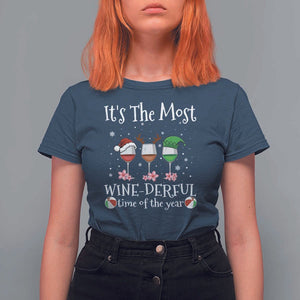 Funny Christmas In July T Shirt For Women It's The Most Winederful Time Of The Year Wine Glasses Flower TS11 Navy Print Your Wear