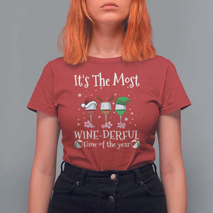 Funny Christmas In July T Shirt For Women It's The Most Winederful Time Of The Year Wine Glasses Flower TS11 Red Print Your Wear