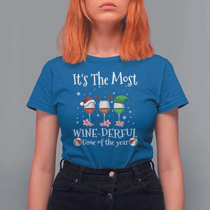 Funny Christmas In July T Shirt For Women It's The Most Winederful Time Of The Year Wine Glasses Flower TS11 Royal Blue Print Your Wear