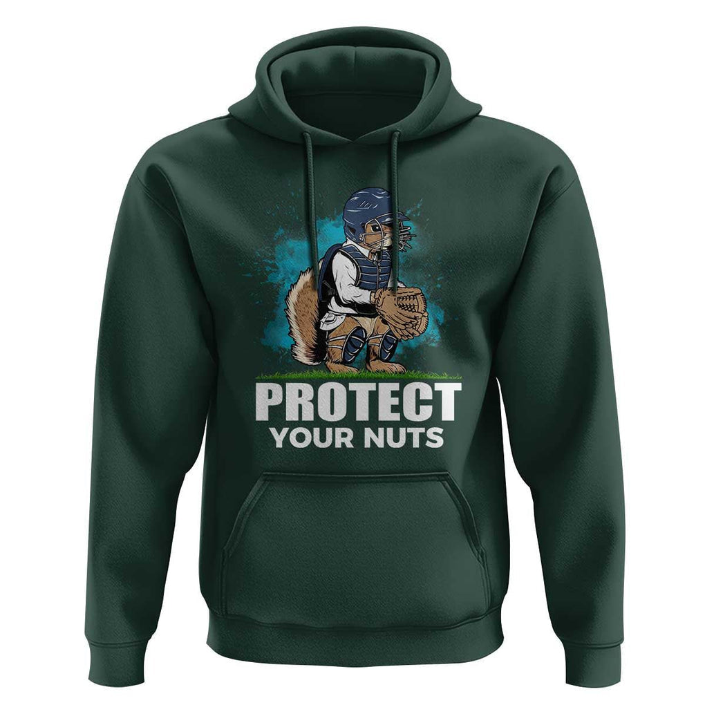 Funny Baseball Squirrel Hoodie Protect Your Nuts Catcher TS11 Dark Forest Green Print Your Wear