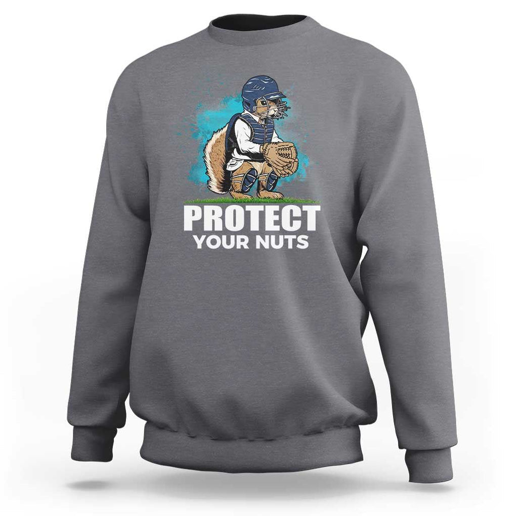 Funny Baseball Squirrel Sweatshirt Protect Your Nuts Catcher TS11 Charcoal Print Your Wear