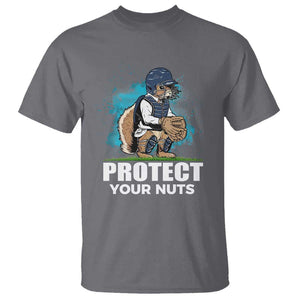 Funny Baseball Squirrel T Shirt Protect Your Nuts Catcher TS11 Charcoal Print Your Wear