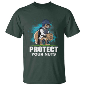 Funny Baseball Squirrel T Shirt Protect Your Nuts Catcher TS11 Dark Forest Green Print Your Wear