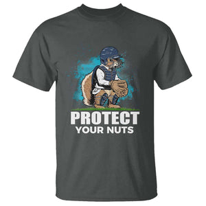 Funny Baseball Squirrel T Shirt Protect Your Nuts Catcher TS11 Dark Heather Print Your Wear