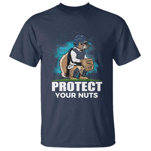 Funny Baseball Squirrel T Shirt Protect Your Nuts Catcher TS11 Navy Print Your Wear