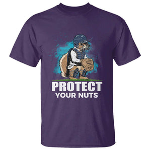 Funny Baseball Squirrel T Shirt Protect Your Nuts Catcher TS11 Purple Print Your Wear