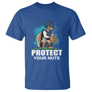 Funny Baseball Squirrel T Shirt Protect Your Nuts Catcher TS11 Royal Blue Print Your Wear