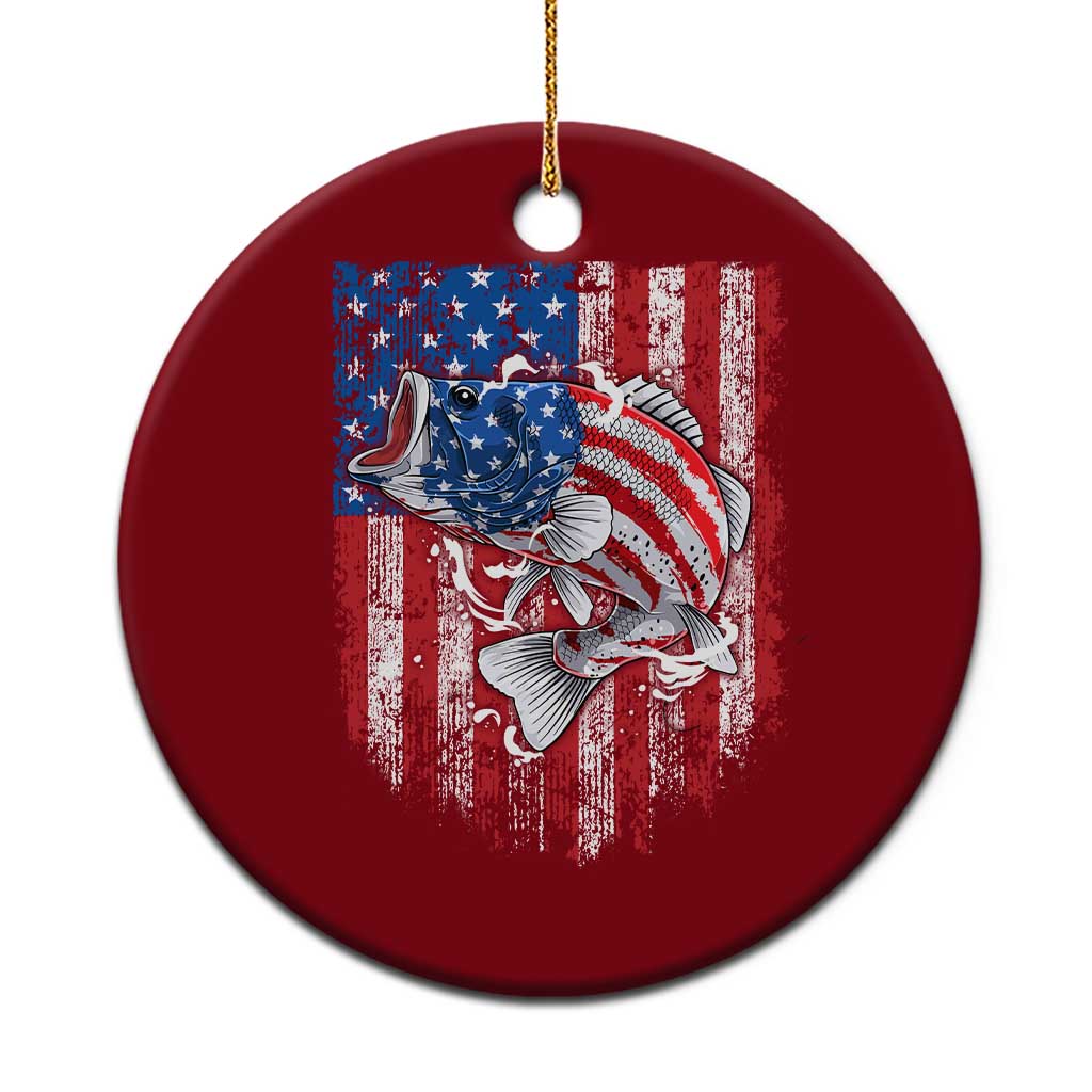 Funny Bass Fish Fishing Vintage American Flag Patriotic Ceramic Ornament TS11 1pc Red Print Your Wear