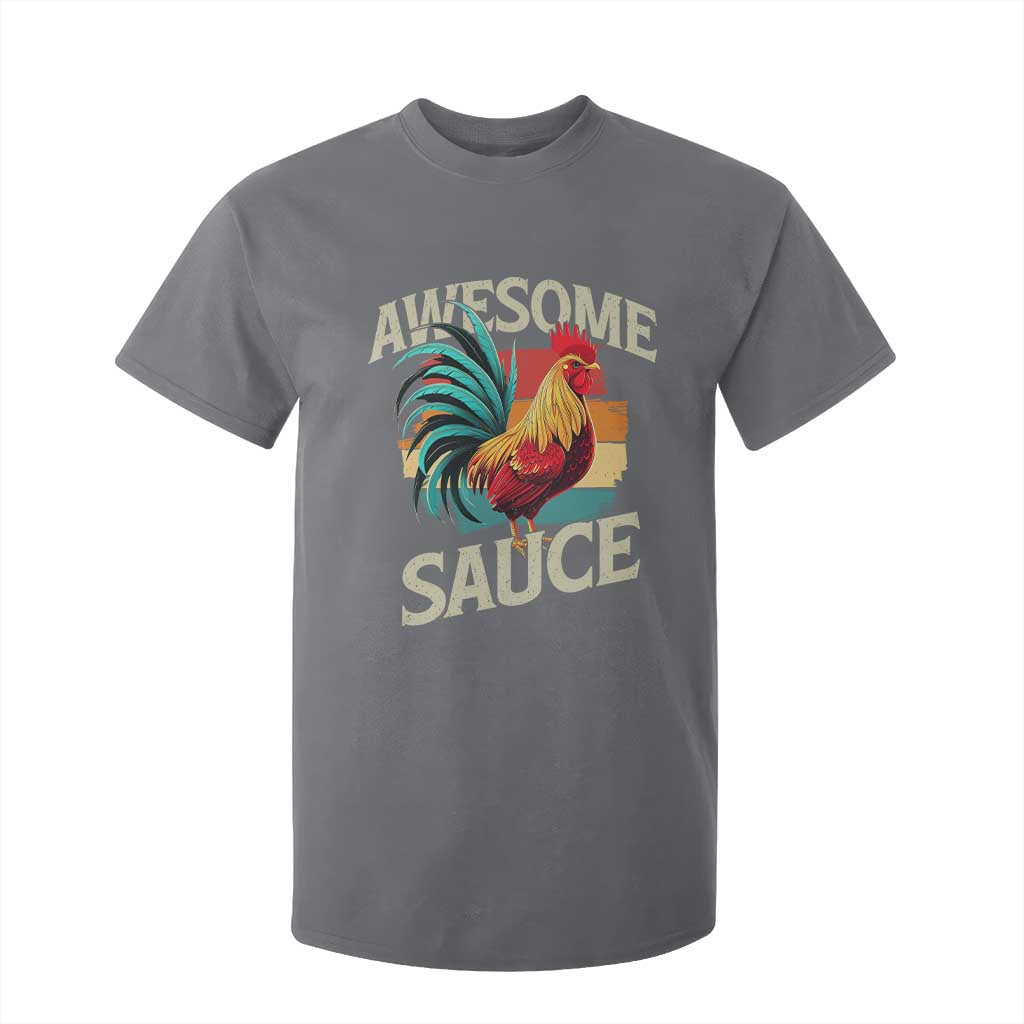 Funny Awesome Sauce Rooster T Shirt For Kid Vintage Retro Chicken TS11 Charcoal Print Your Wear