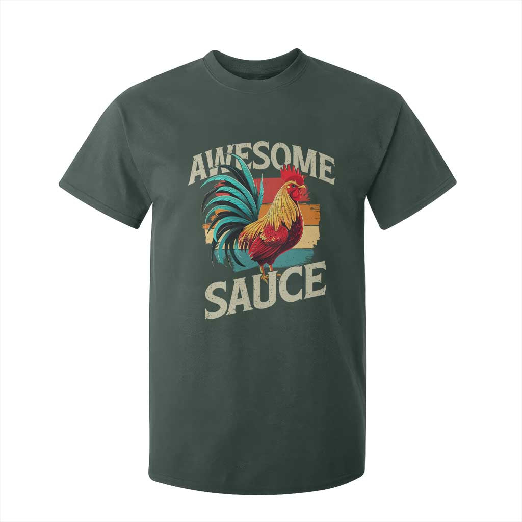Funny Awesome Sauce Rooster T Shirt For Kid Vintage Retro Chicken TS11 Dark Forest Green Print Your Wear
