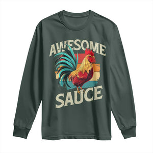 Funny Awesome Sauce Rooster Long Sleeve Shirt Vintage Retro Chicken TS11 Dark Forest Green Print Your Wear