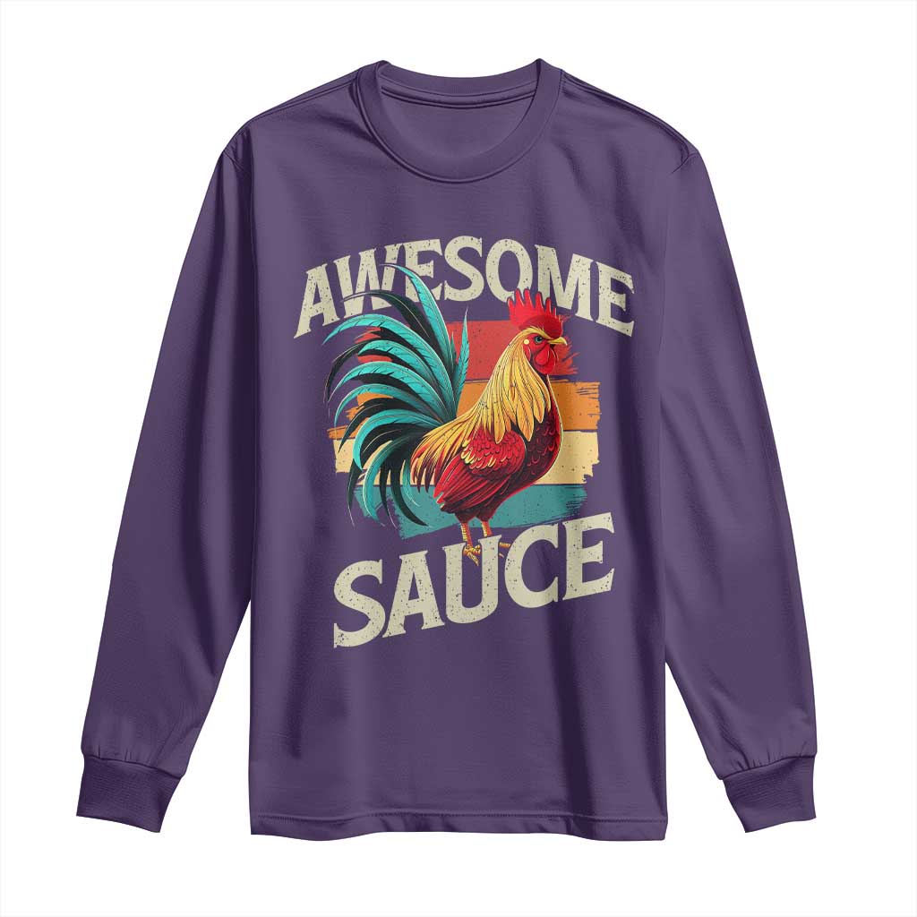 Funny Awesome Sauce Rooster Long Sleeve Shirt Vintage Retro Chicken TS11 Purple Print Your Wear
