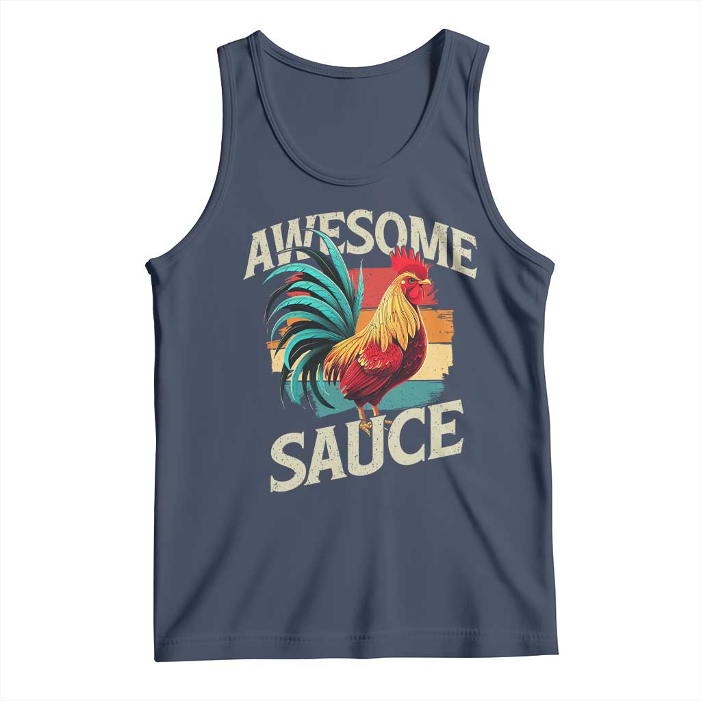 Funny Awesome Sauce Rooster Tank Top Vintage Retro Chicken TS11 Navy Print Your Wear