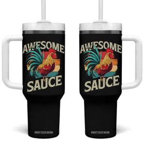 Funny Awesome Sauce Rooster Tumbler With Handle Vintage Retro Chicken TS11 One Size: 40 oz Black Print Your Wear