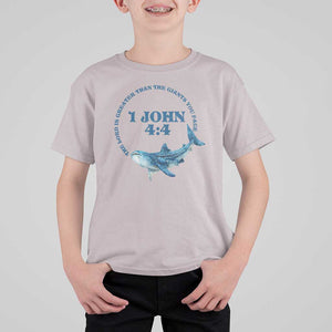 Whale Shark Lover T Shirt For Kid 1 John 4:4 Inspired Style Christian Aesthetic Ocean Animal TS11 Ice Gray Print Your Wear