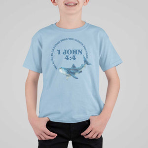 Whale Shark Lover T Shirt For Kid 1 John 4:4 Inspired Style Christian Aesthetic Ocean Animal TS11 Light Blue Print Your Wear