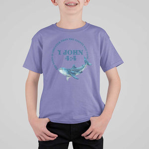 Whale Shark Lover T Shirt For Kid 1 John 4:4 Inspired Style Christian Aesthetic Ocean Animal TS11 Violet Print Your Wear