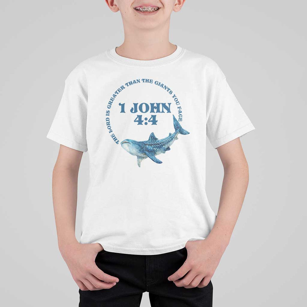 Whale Shark Lover T Shirt For Kid 1 John 4:4 Inspired Style Christian Aesthetic Ocean Animal TS11 White Print Your Wear