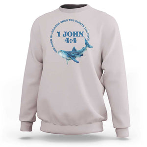 Whale Shark Lover Sweatshirt 1 John 4:4 Inspired Style Christian Aesthetic Ocean Animal TS11 Ice Gray Print Your Wear