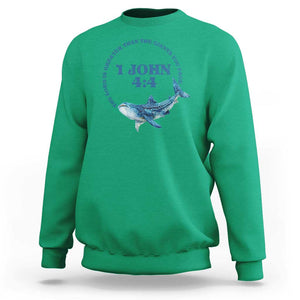 Whale Shark Lover Sweatshirt 1 John 4:4 Inspired Style Christian Aesthetic Ocean Animal TS11 Irish Green Print Your Wear