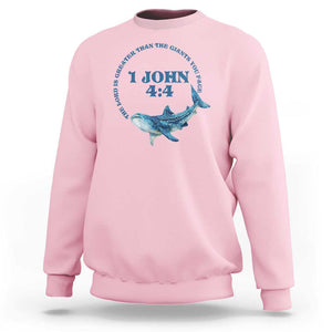 Whale Shark Lover Sweatshirt 1 John 4:4 Inspired Style Christian Aesthetic Ocean Animal TS11 Light Pink Print Your Wear