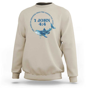 Whale Shark Lover Sweatshirt 1 John 4:4 Inspired Style Christian Aesthetic Ocean Animal TS11 Sand Print Your Wear