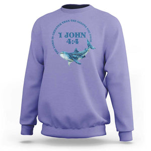 Whale Shark Lover Sweatshirt 1 John 4:4 Inspired Style Christian Aesthetic Ocean Animal TS11 Violet Print Your Wear