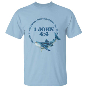 Whale Shark Lover T Shirt 1 John 4:4 Inspired Style Christian Aesthetic Ocean Animal TS11 Light Blue Print Your Wear