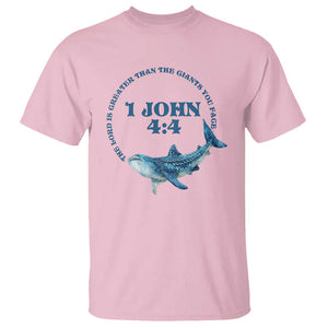 Whale Shark Lover T Shirt 1 John 4:4 Inspired Style Christian Aesthetic Ocean Animal TS11 Light Pink Print Your Wear