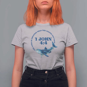 Whale Shark Lover T Shirt For Women 1 John 4:4 Inspired Style Christian Aesthetic Ocean Animal TS11 Ice Gray Print Your Wear