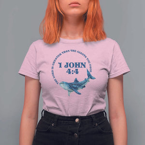 Whale Shark Lover T Shirt For Women 1 John 4:4 Inspired Style Christian Aesthetic Ocean Animal TS11 Light Pink Print Your Wear