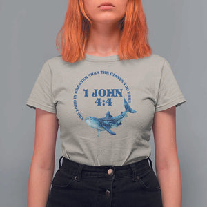 Whale Shark Lover T Shirt For Women 1 John 4:4 Inspired Style Christian Aesthetic Ocean Animal TS11 Sand Print Your Wear