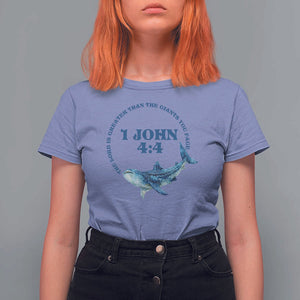 Whale Shark Lover T Shirt For Women 1 John 4:4 Inspired Style Christian Aesthetic Ocean Animal TS11 Violet Print Your Wear