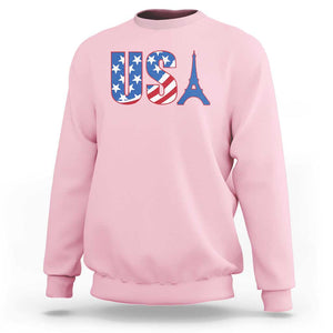 French-American Heritage Month Sweatshirt USA Eiffel Tower Paris Holiday Souvenir TS11 Light Pink Print Your Wear