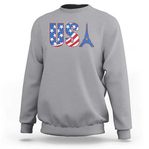 French-American Heritage Month Sweatshirt USA Eiffel Tower Paris Holiday Souvenir TS11 Sport Gray Print Your Wear