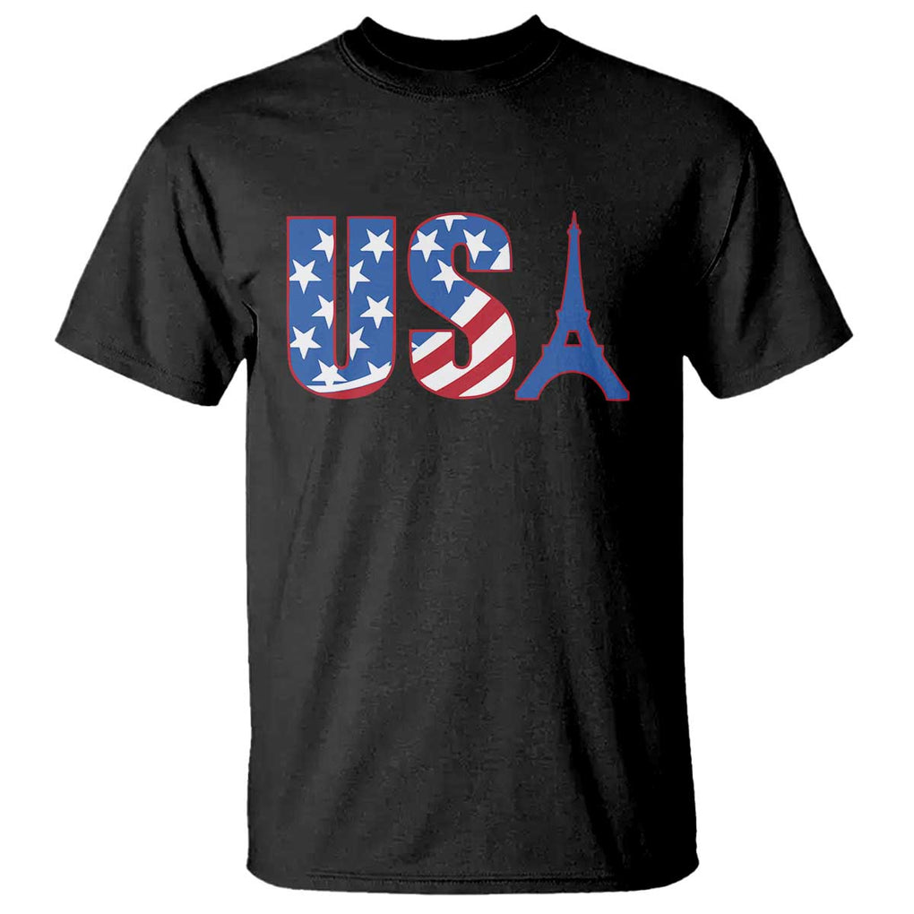 French-American Heritage Month T Shirt USA Eiffel Tower Paris Holiday Souvenir TS11 Black Print Your Wear