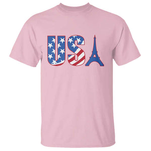 French-American Heritage Month T Shirt USA Eiffel Tower Paris Holiday Souvenir TS11 Light Pink Print Your Wear