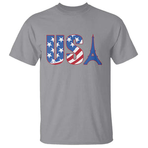 French-American Heritage Month T Shirt USA Eiffel Tower Paris Holiday Souvenir TS11 Sport Gray Print Your Wear