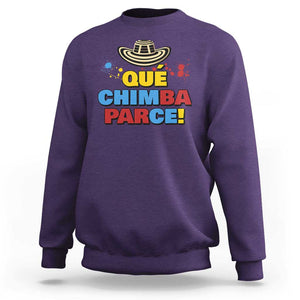 Qué Chimba Parce Sweatshirt Colombian Slang Sombrero Vueltiao TS11 Purple Print Your Wear