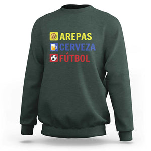 Arepas Cerveza Futbol Sweatshirt Colombian Slang Colombia Flag TS11 Dark Forest Green Print Your Wear