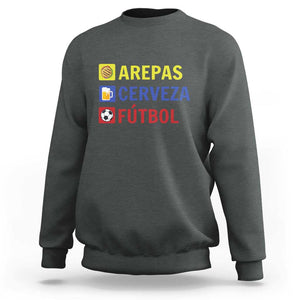 Arepas Cerveza Futbol Sweatshirt Colombian Slang Colombia Flag TS11 Dark Heather Print Your Wear