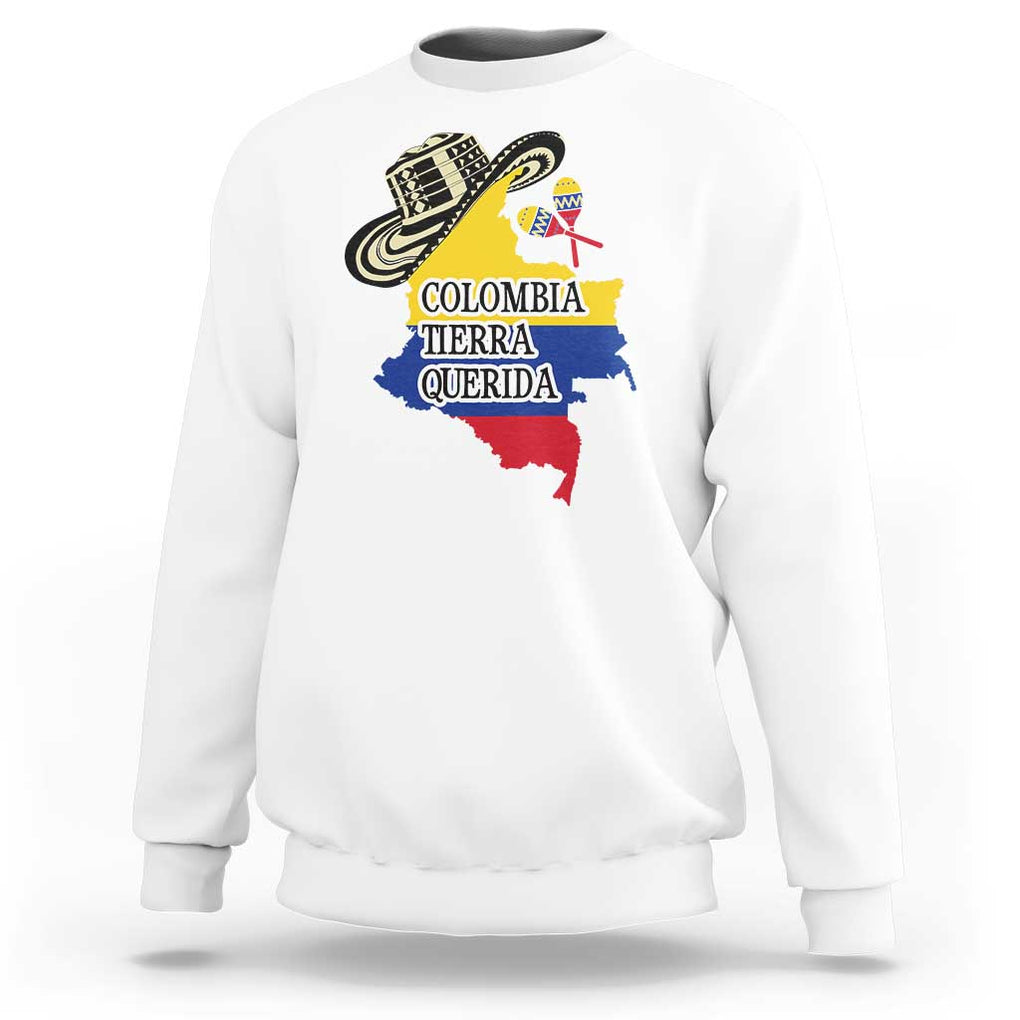 Funny Colombia Tierra Querida Sweatshirt Colombian Flag Sombrero Vueltiao Maracas TS11 White Print Your Wear