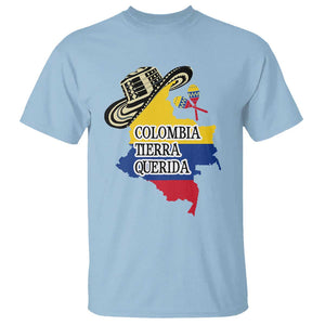 Funny Colombia Tierra Querida T Shirt Colombian Flag Sombrero Vueltiao Maracas TS11 Light Blue Print Your Wear