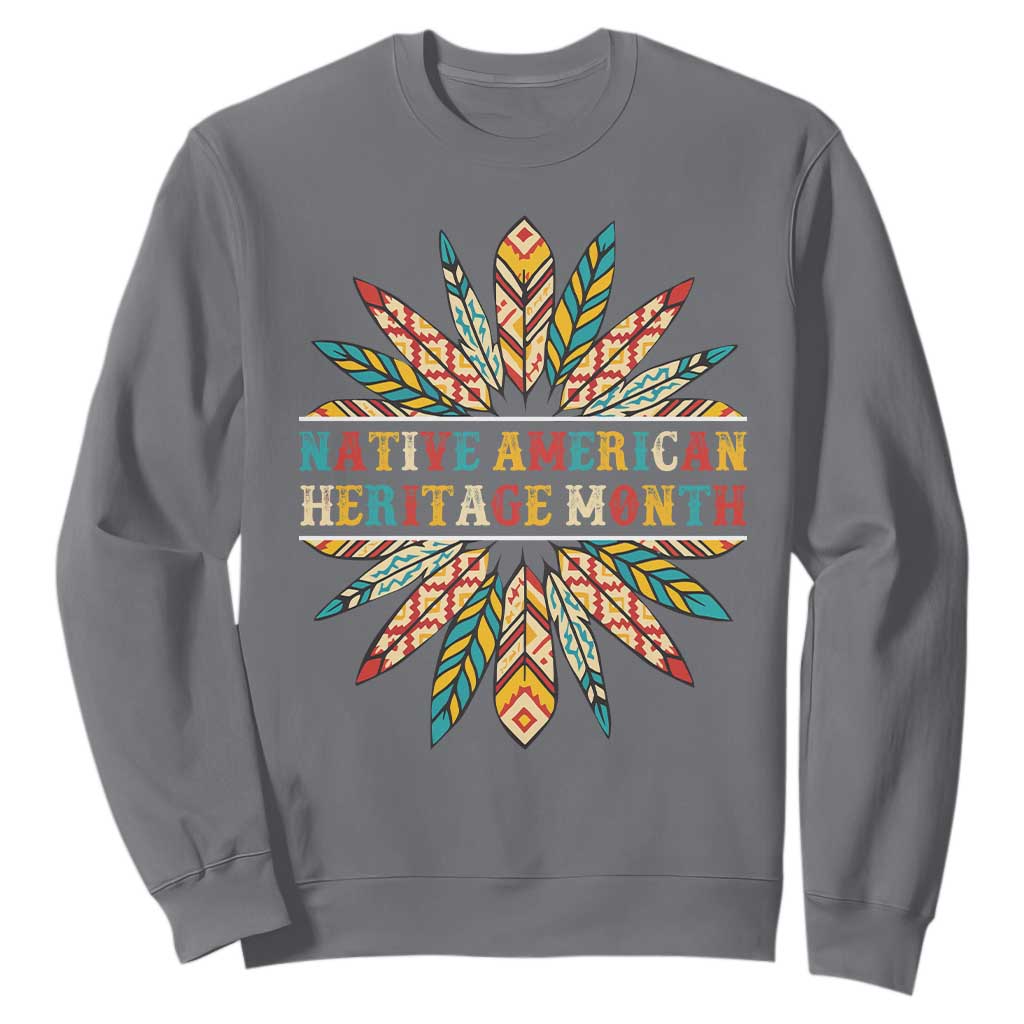 Native American Heritage Month Sweatshirt Indigenous Pride Feathers TS11 Charcoal Print Your Wear