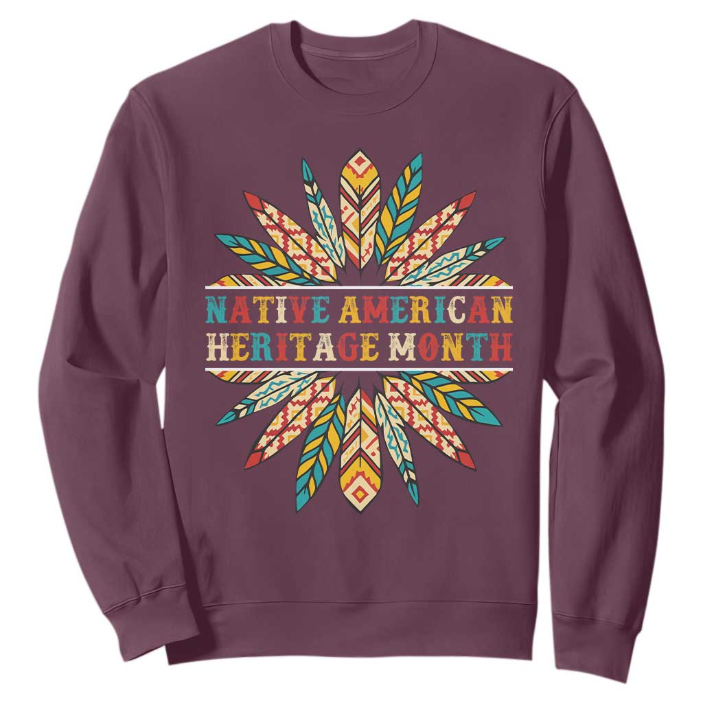 Native American Heritage Month Sweatshirt Indigenous Pride Feathers TS11 Maroon Print Your Wear