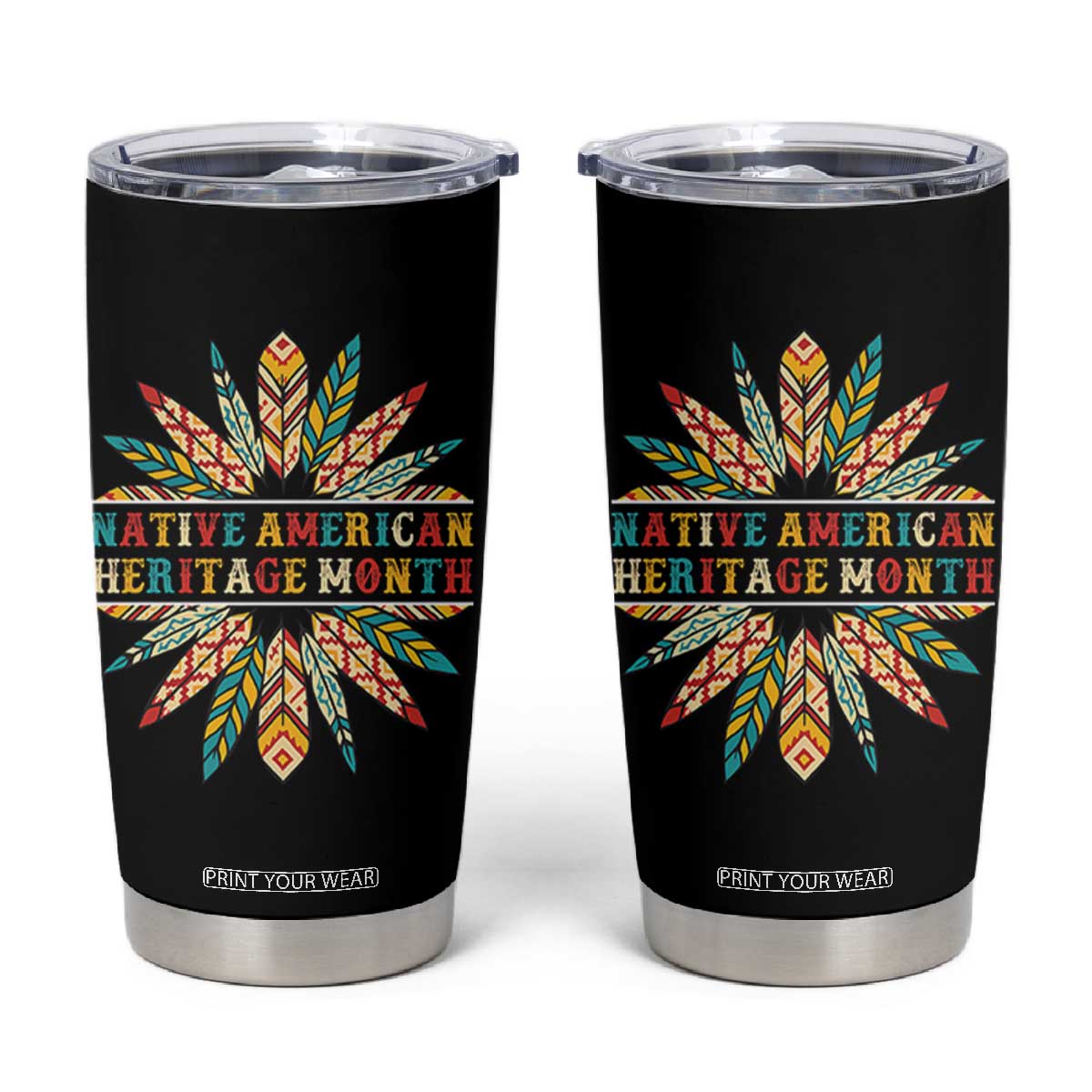 Native American Heritage Month Tumbler Cup Indigenous Pride Feathers TS11 Black Print Your Wear
