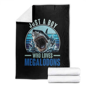 Just A Boy Who Loves Megalodons Throw Blanket Megalodon Shark Lover Retro Graphic TS11 Black Print Your Wear