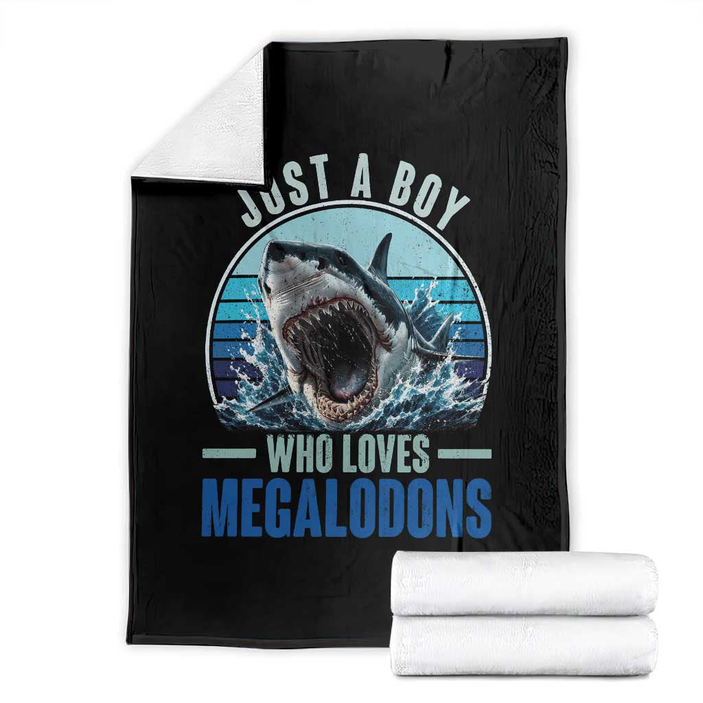 Just A Boy Who Loves Megalodons Throw Blanket Megalodon Shark Lover Retro Graphic TS11 Black Print Your Wear