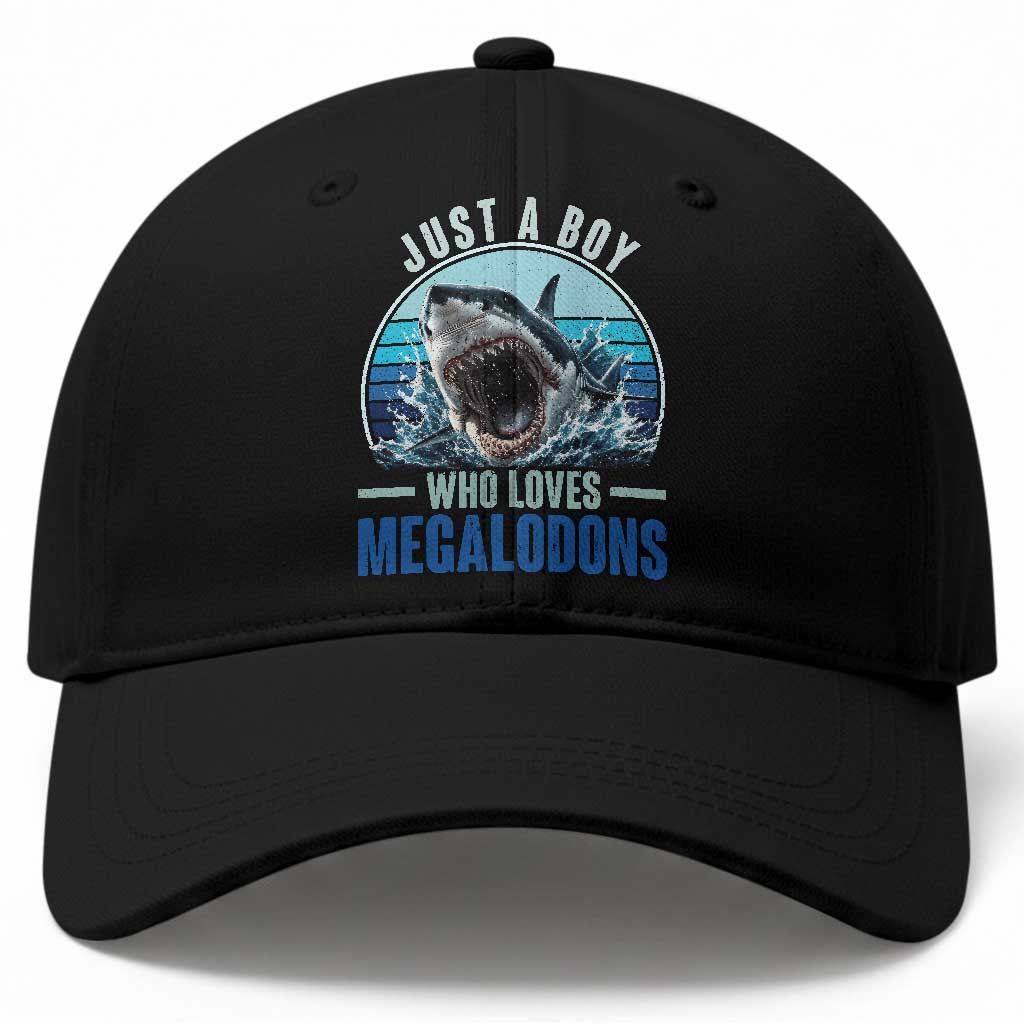 Just A Boy Who Loves Megalodons Baseball Cap Megalodon Shark Lover Retro Graphic TS11 Print Your Wear