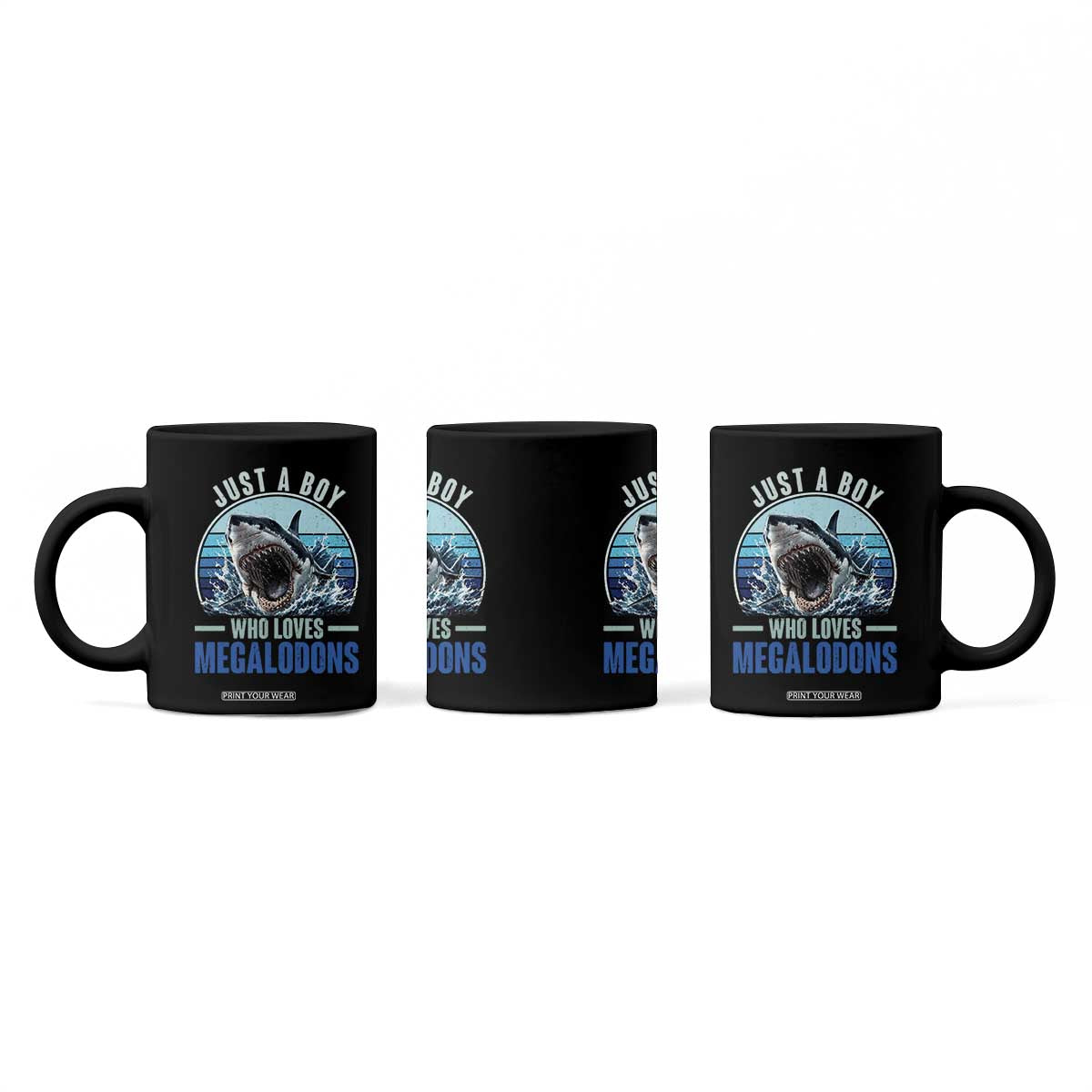 Just A Boy Who Loves Megalodons Coffee Mug Megalodon Shark Lover Retro Graphic TS11 Print Your Wear